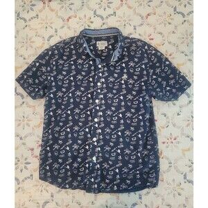 Original Penguin Hawaiian Short Slv Shirt Boys 10-12yr Blue White Beach Shirt